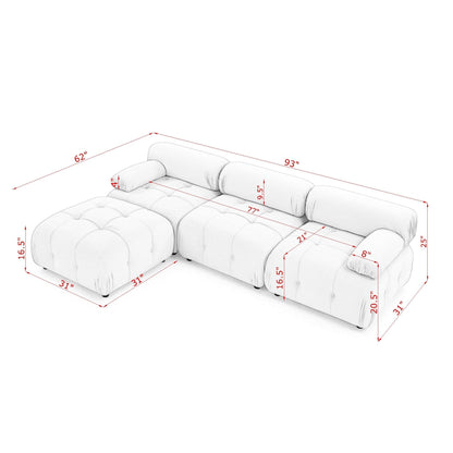 Modular Sectional Sofa, L Shaped Couch with Reversible Ottoman, Pink Velvet