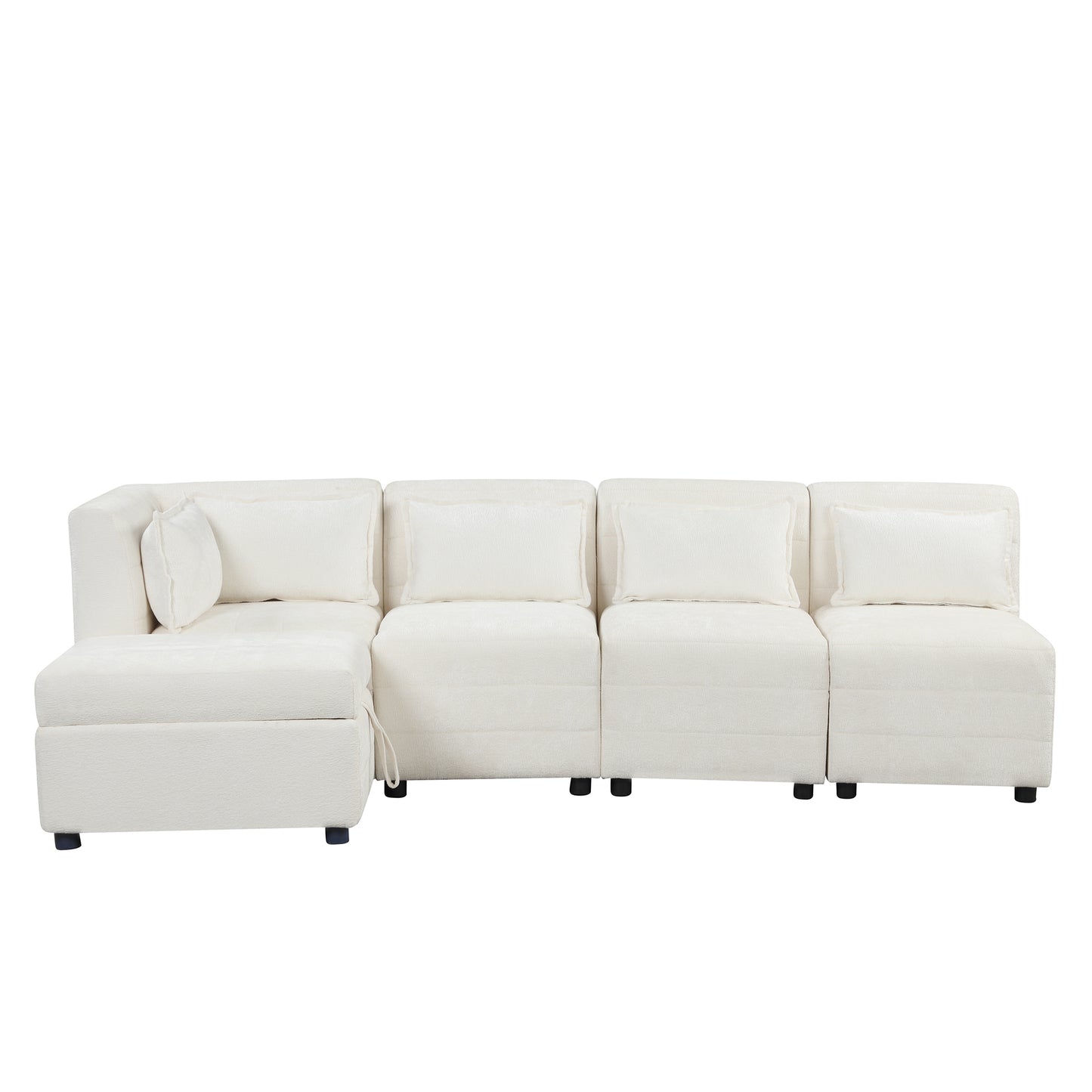 Sectional Sofa 5-seater Modular Couches, Storage Ottoman, 5 Pillows, Cream