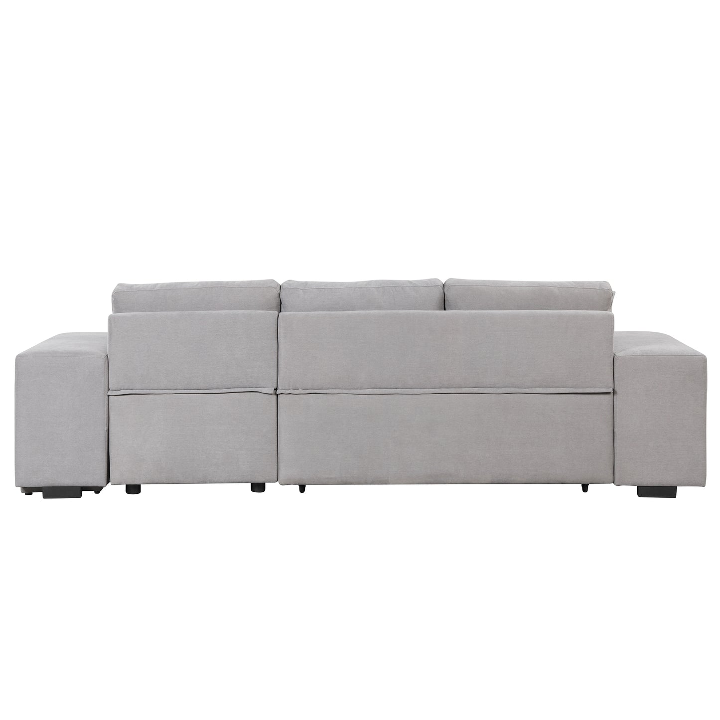 Modern L-Shape Sectional, Sleeper Sofa, Storage Chaise, 2 Stools, Grey