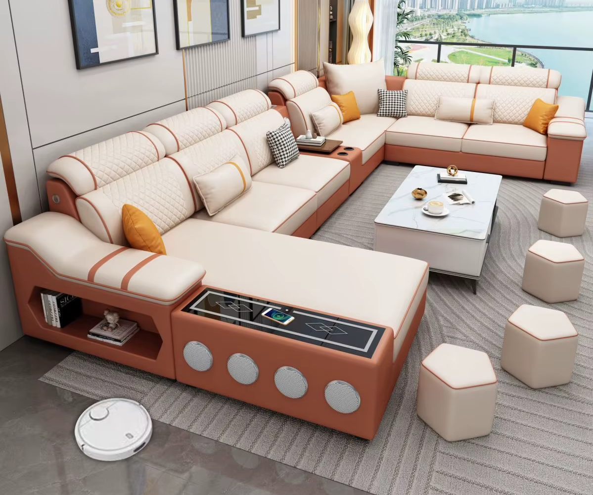 Modern Minimalist Electric Leather Lounge Sofa – Luxury Couple Seating