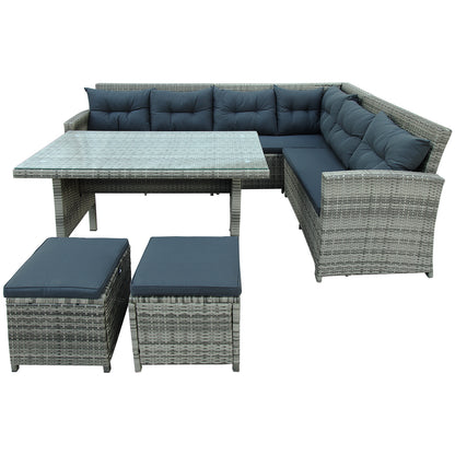 6-Piece Patio Furniture Set Outdoor Sectional Sofa, Glass Table