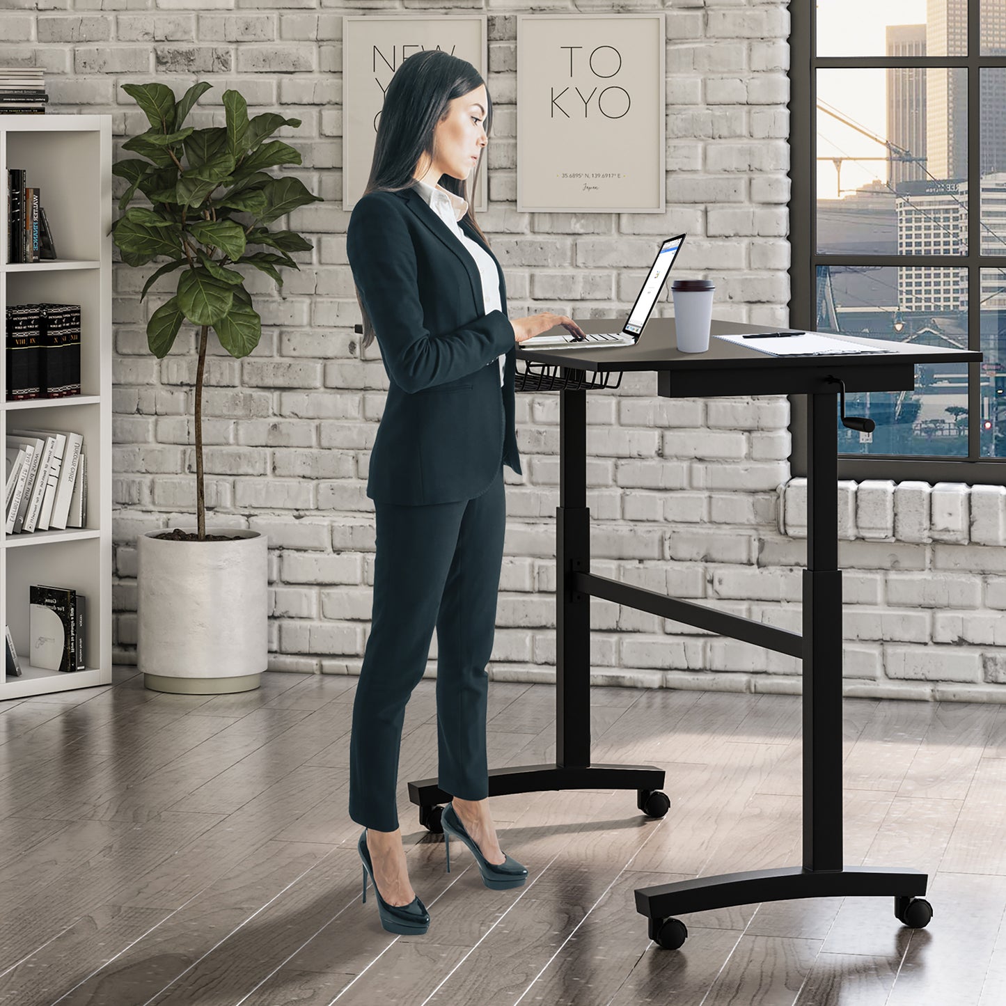 Sit Stand Desk with Casters Height Adjustable