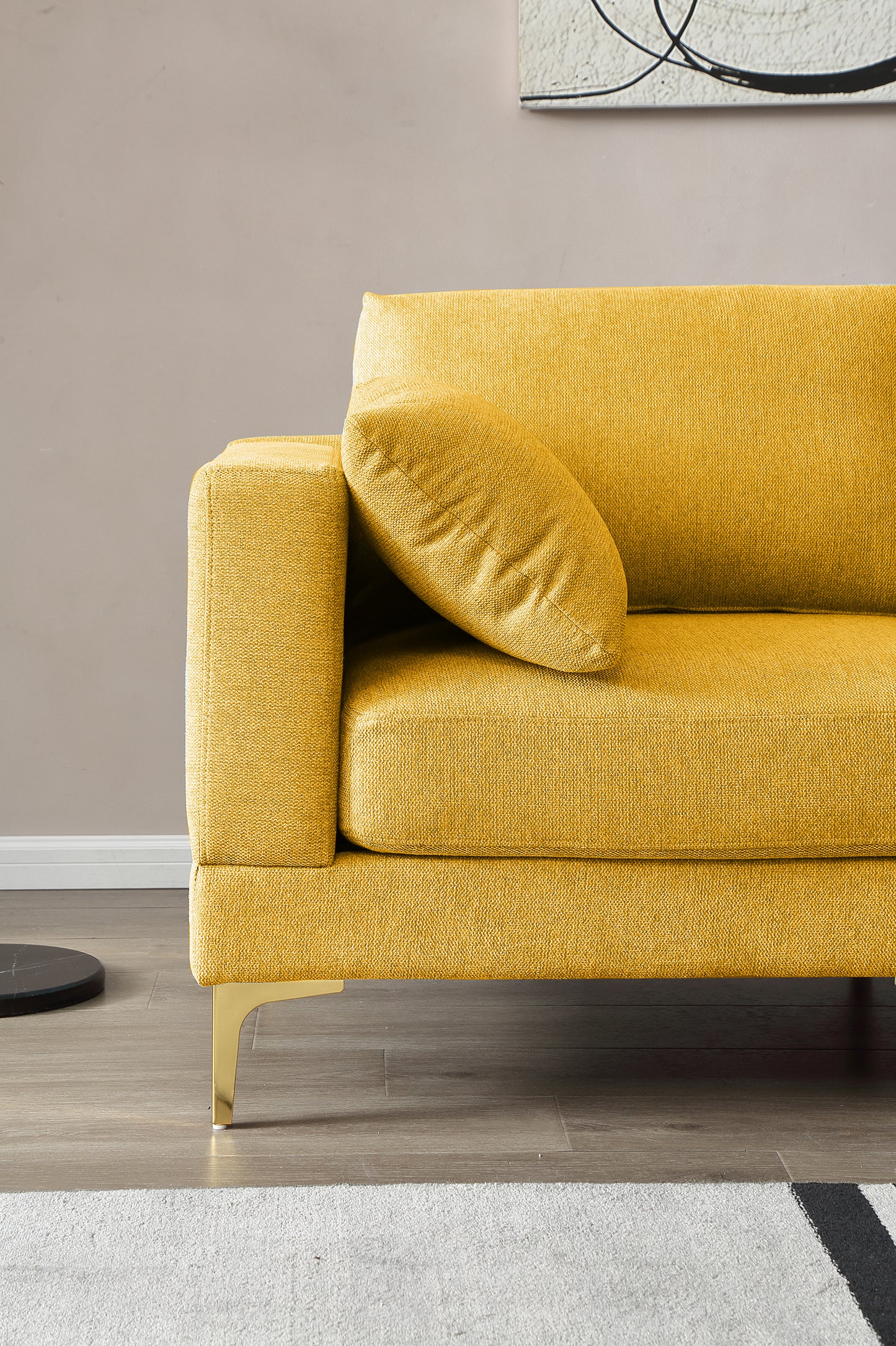ADF Living Room Furniture L Shape Couch Yellow Fabric