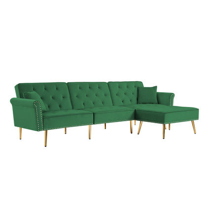 Velvet Reversible Sectional Sofa  L-Shaped Couch