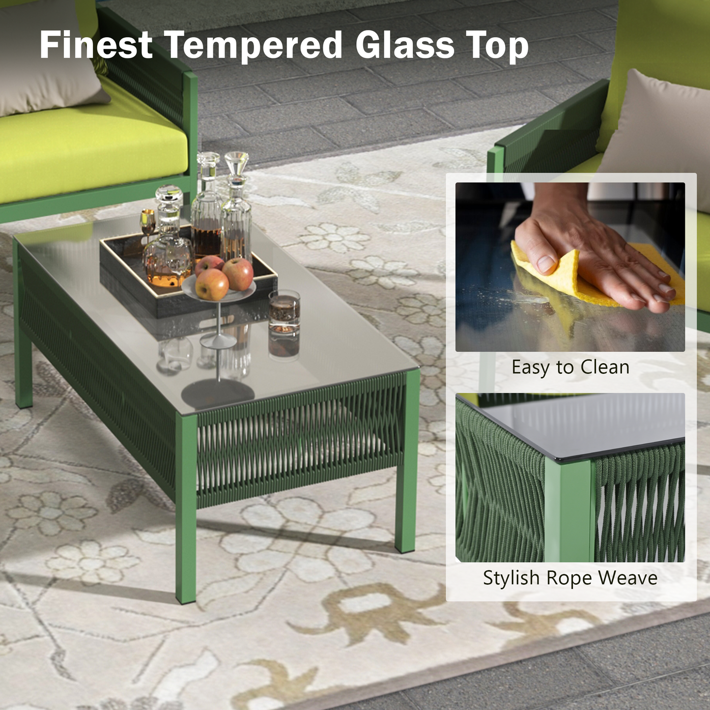 4-Piece Patio Furniture Set, Outdoor Furniture, Glass Table