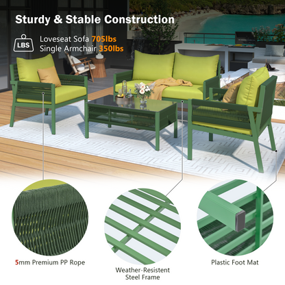 4-Piece Patio Furniture Set, Outdoor Furniture, Glass Table