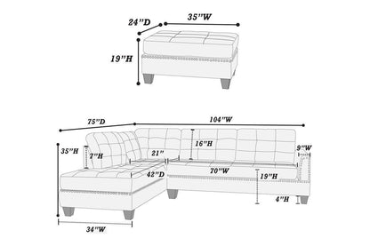 User Modern Citrus Sectional: Reversible Chaise, Sofa, Ottoman, Tufted