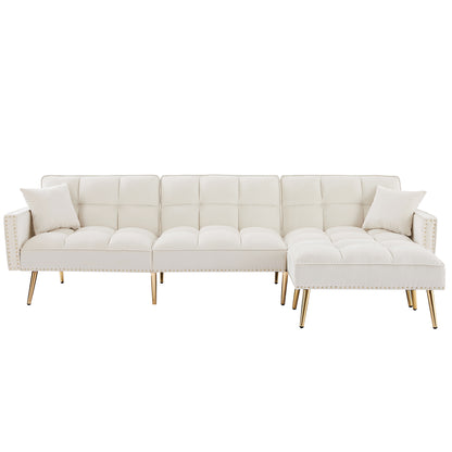Modern Velvet Reversible Sectional Sofa Bed
