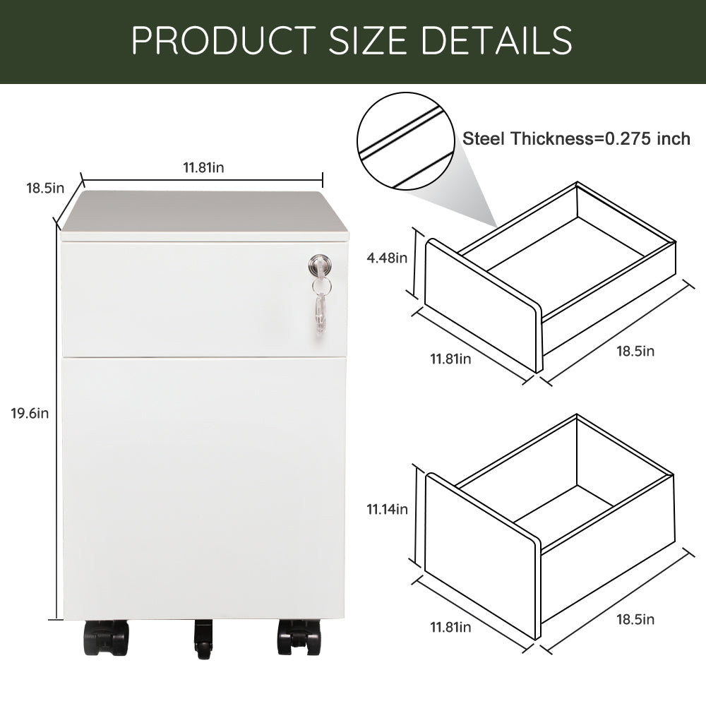 2 Drawer Mobile File Cabinet with Lock Metal Filing Cabinet