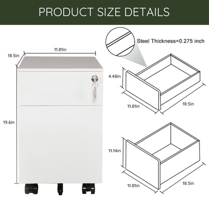 2 Drawer Mobile File Cabinet with Lock Metal Filing Cabinet