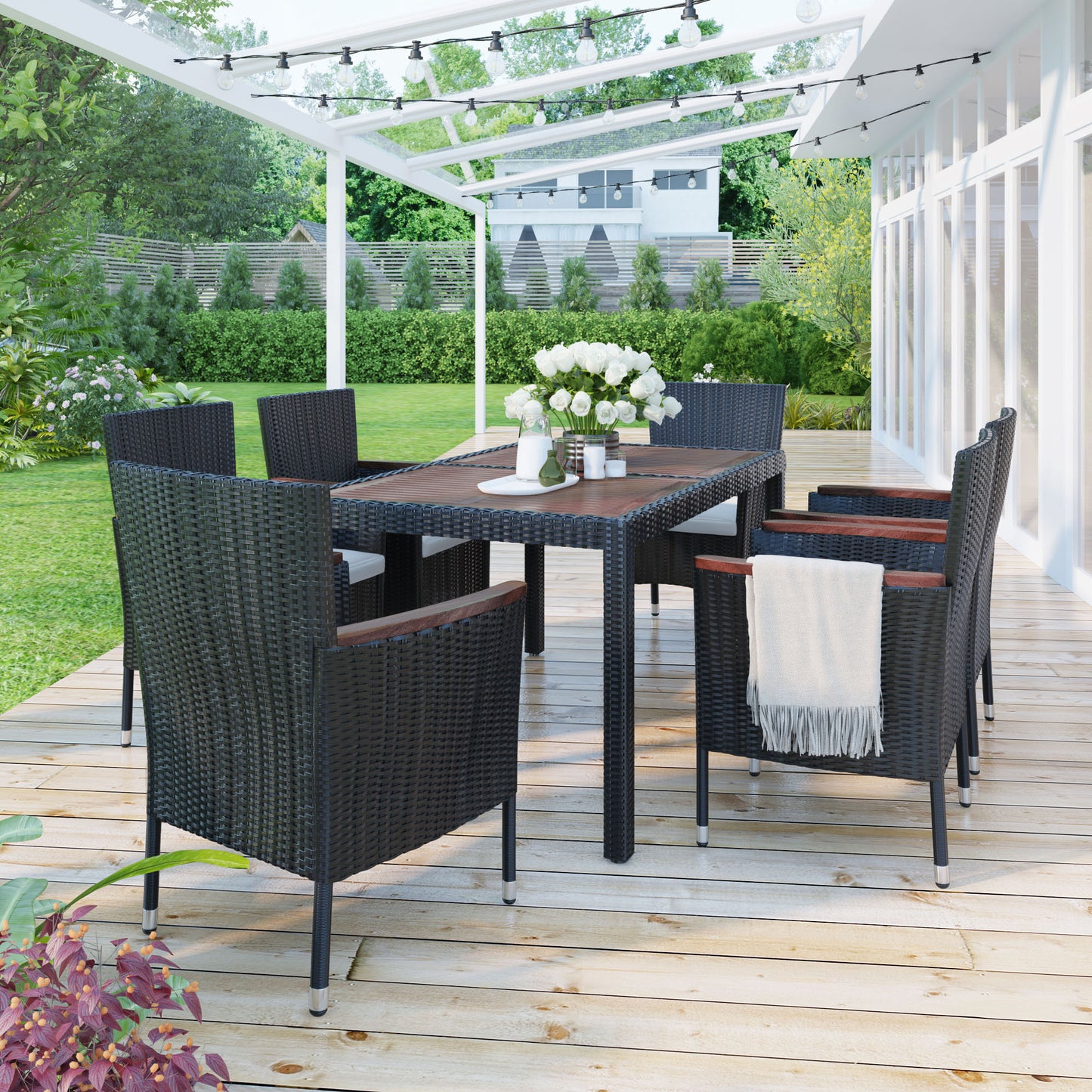 7-Piece Outdoor Patio Dining Set, Dining Table, Chairs