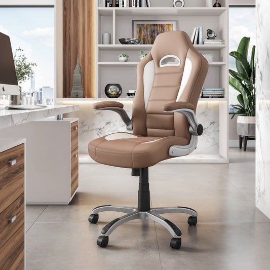 Executive Sport Race Office Chair with Flip-Up Arms, Camel