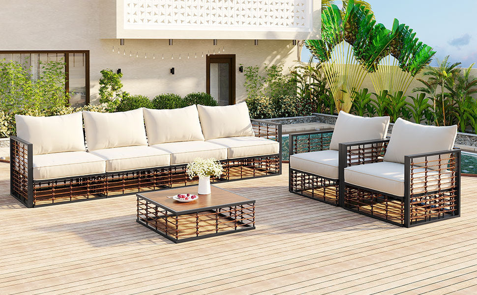 Modern 7-Piece Metal Patio Sectional Sofa Set, All-Weather