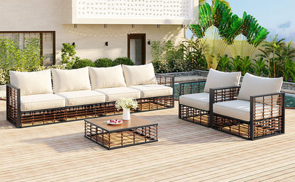 Modern 7-Piece Metal Patio Sectional Sofa Set, All-Weather