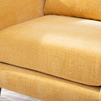 Modern Foam-Filled Accent Chair, Chenille Fabric, Lounge Armchair, Living Room, Bedroom, Yellow.