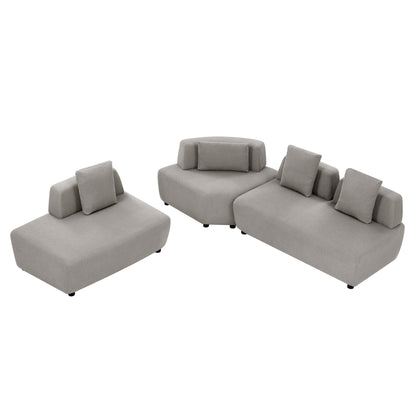 3-piece Sectional Sofa Convertible with Four Removable Pillows Grey