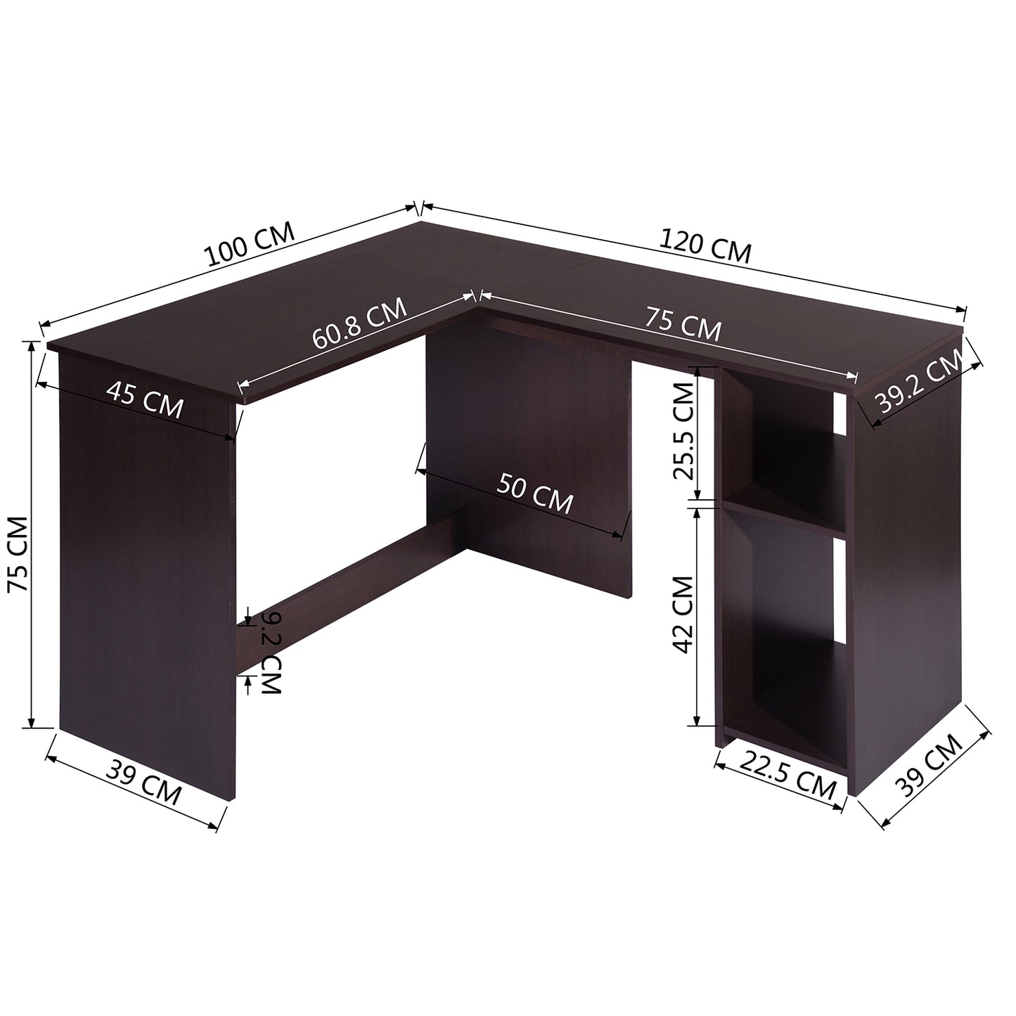 Desk L-Shaped Home Office Workstation, 2 Storage Shelves and Hutches