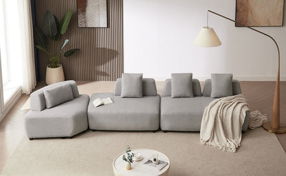 3-piece Sectional Sofa Convertible with Four Removable Pillows Grey