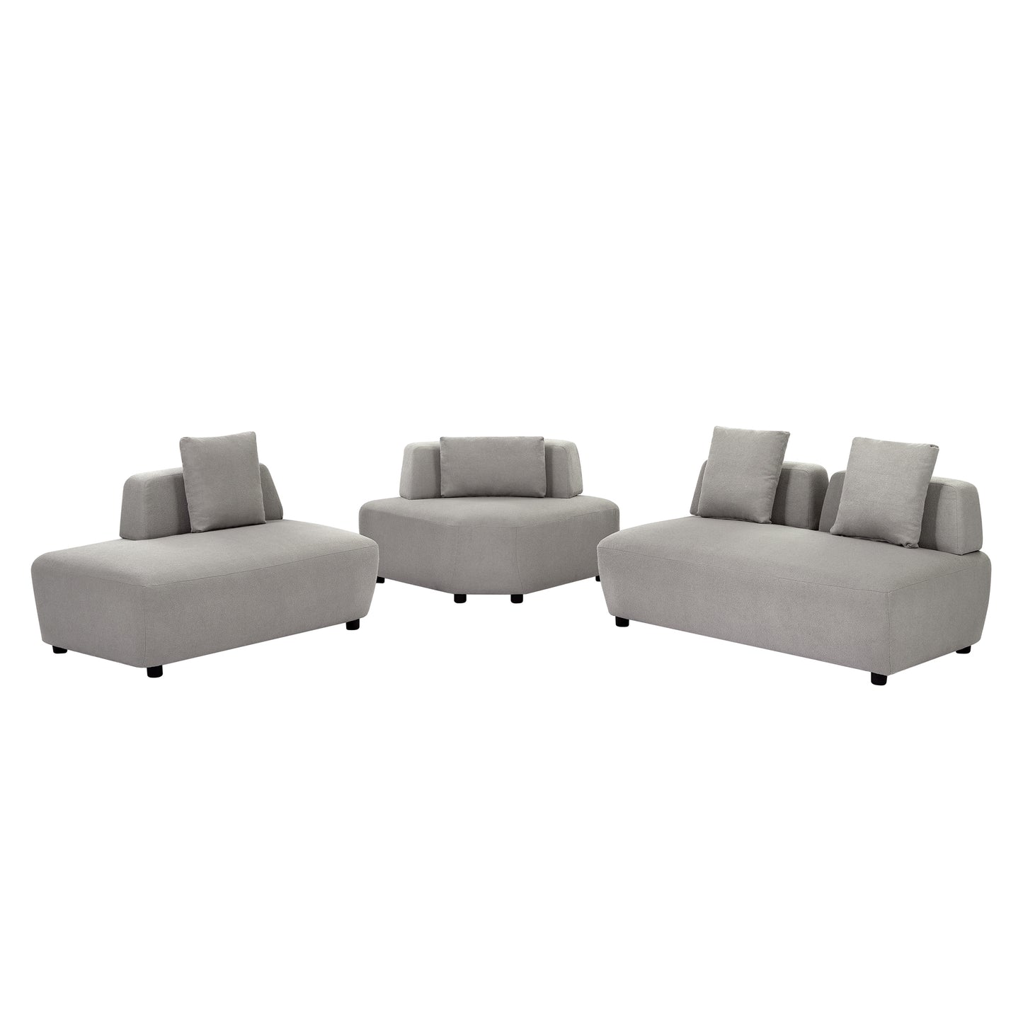 3-piece Sectional Sofa Convertible with Four Removable Pillows Grey