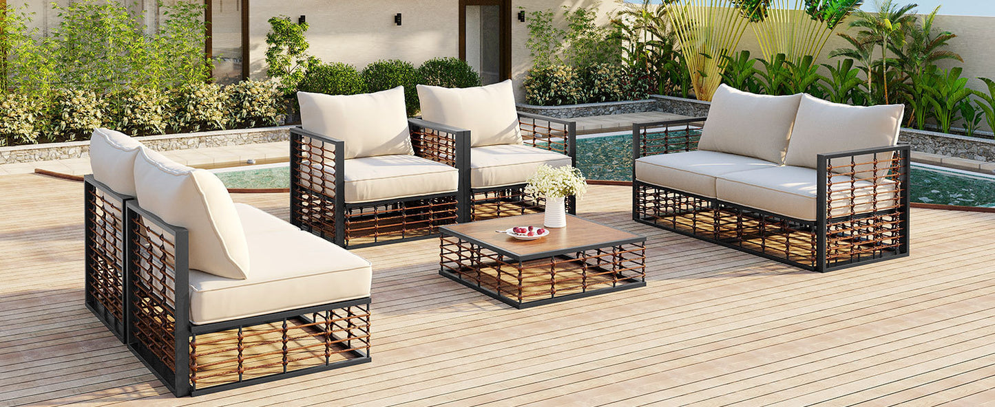 Modern 7-Piece Metal Patio Sectional Sofa Set, All-Weather