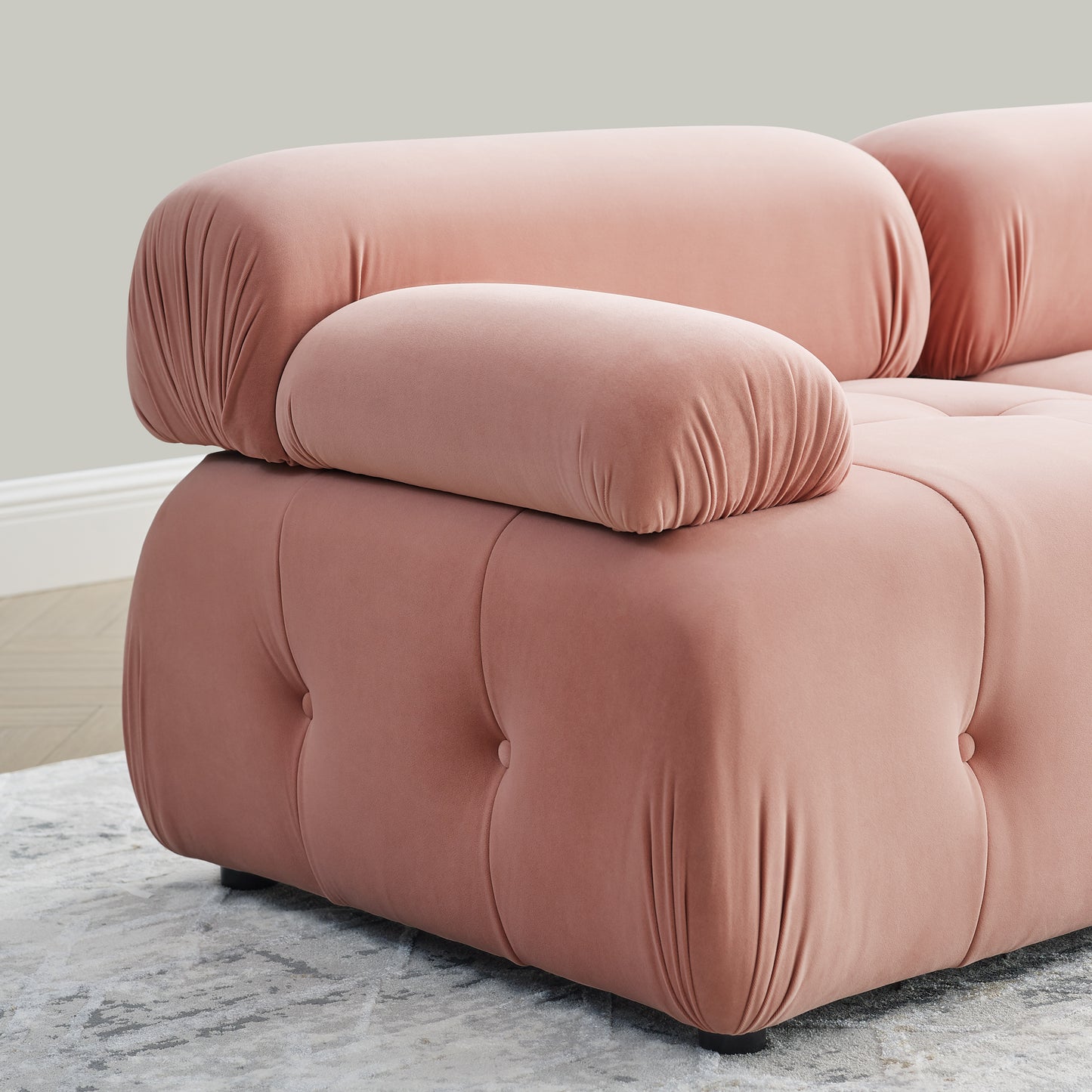 Modular Sectional Sofa, L Shaped Couch with Reversible Ottoman, Pink Velvet