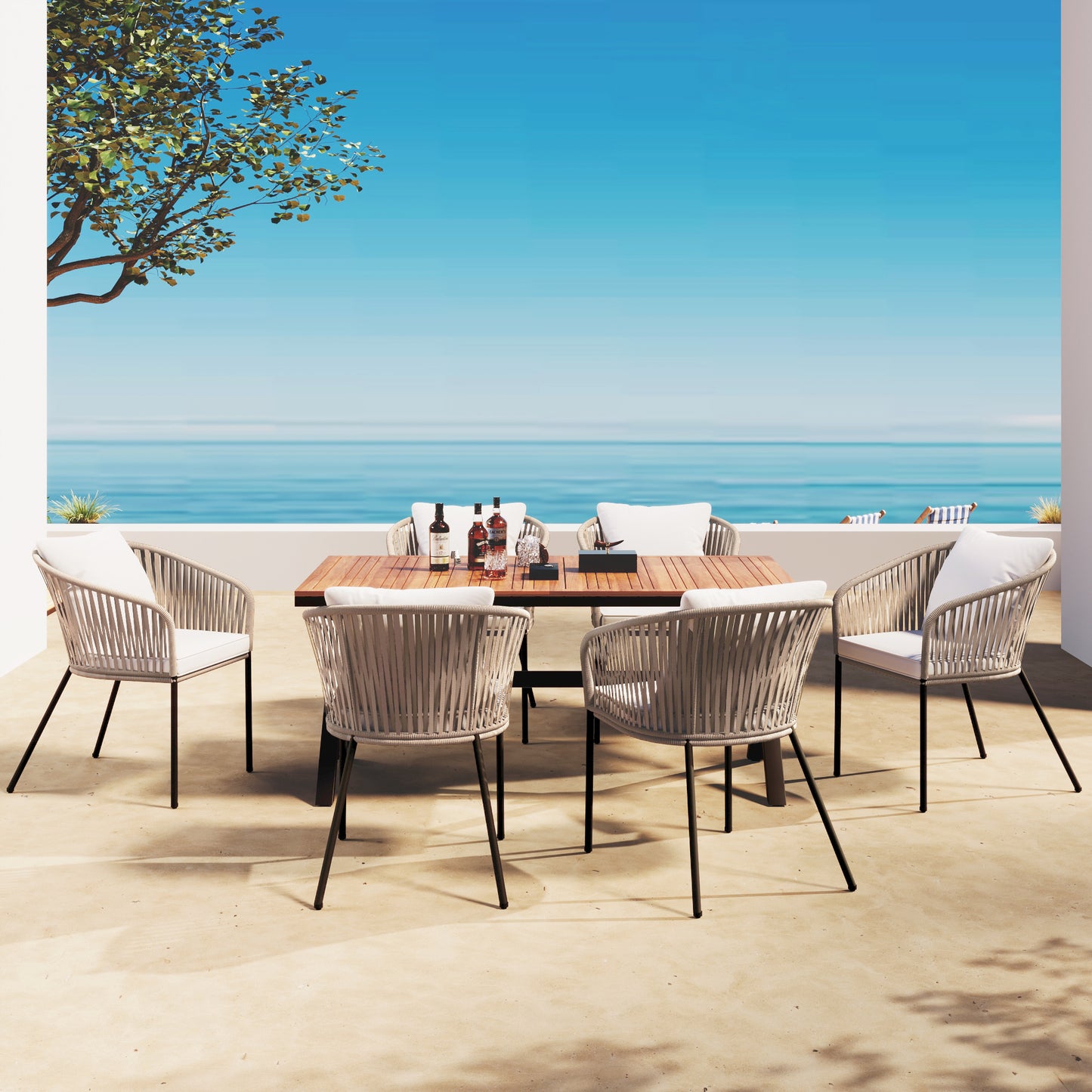 7 Pieces Patio Dining Set, All-Weather Outdoor, Dining Table, Chairs