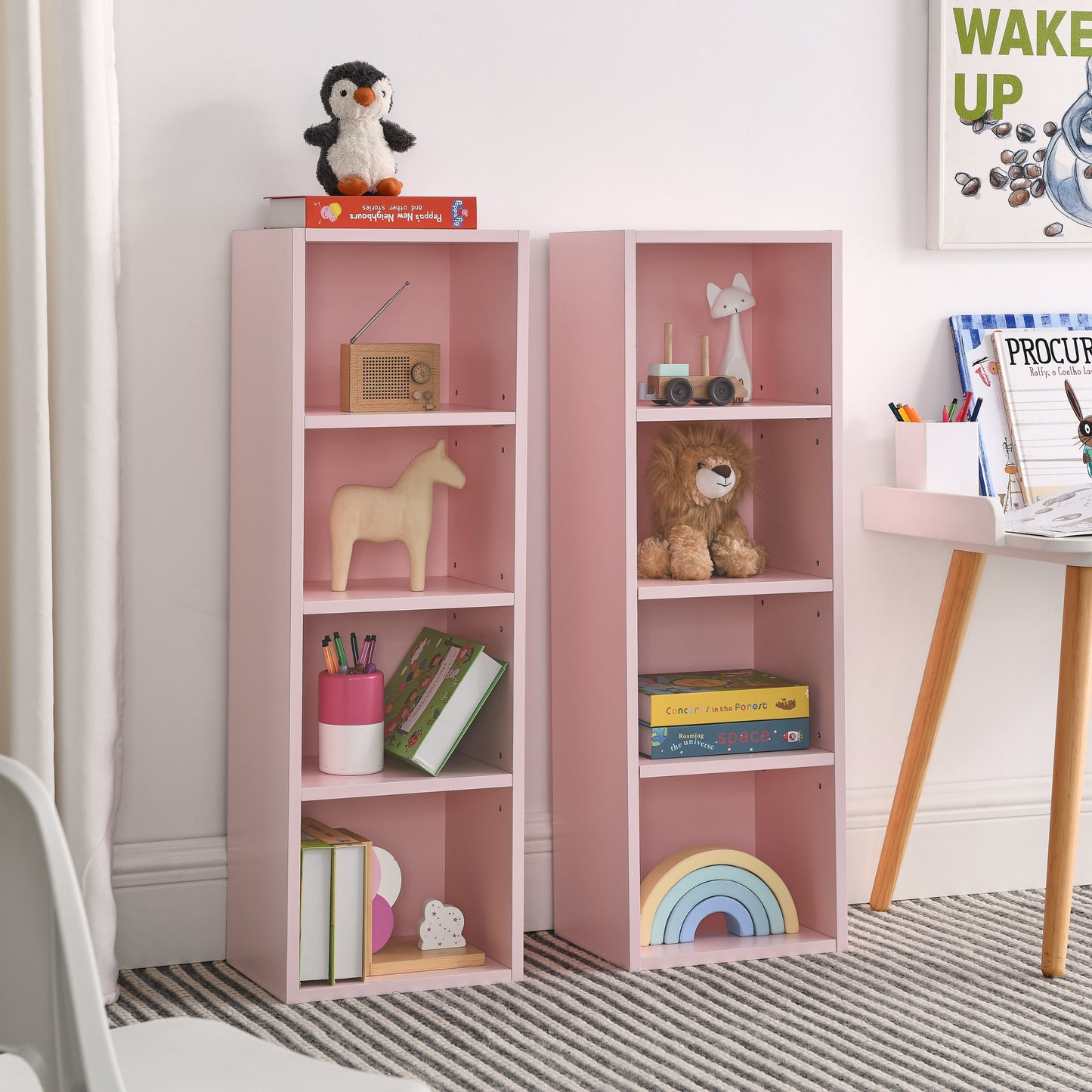 Slim Storage Cabinet with Adjustable Bookshelf for Home Office