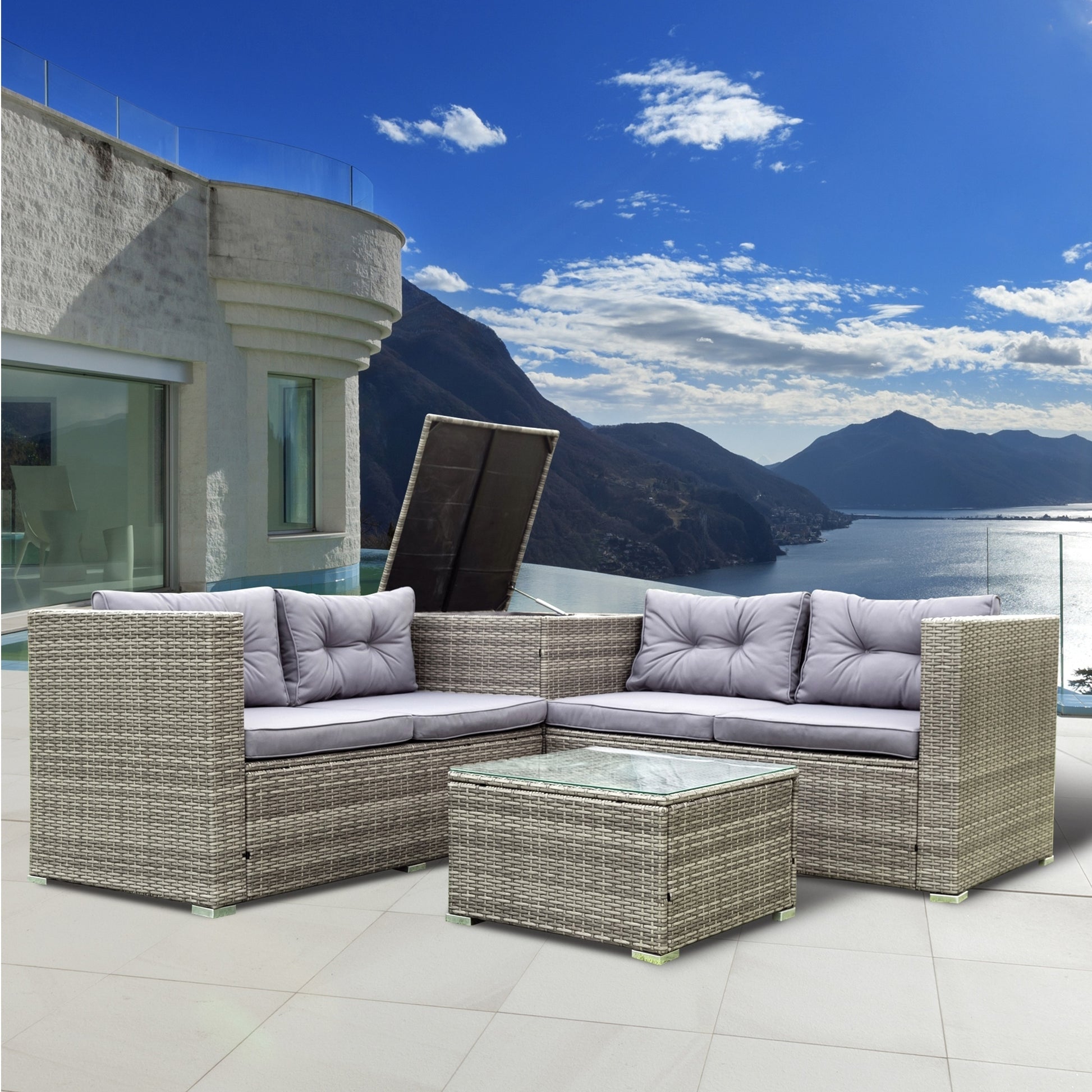 4 Piece Patio Sectional Outdoor Furniture Sofa Set with Storage