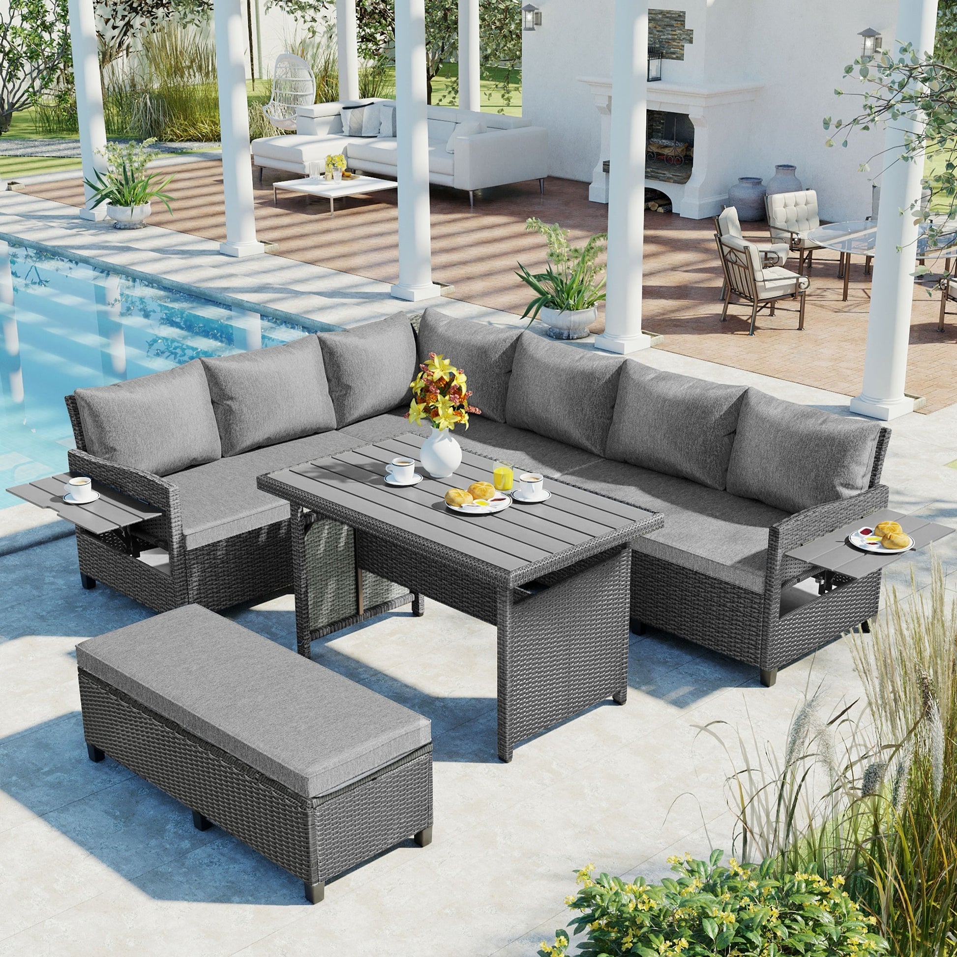 5-Piece Outdoor Patio Rattan Sofa Set, Sectional