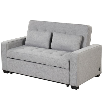 Linen Sleeper Sofa, USB Port, Backrest, Gray