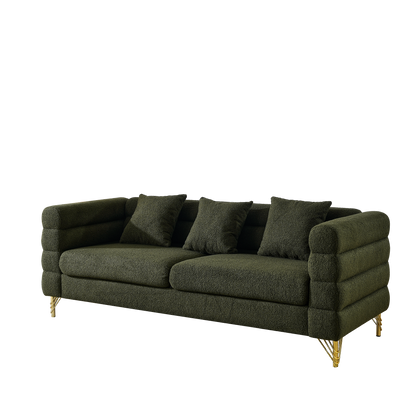 3-Seater Sectional Sofa, Comfort Fabric, Soft Seating, 3 Pillows, Green Teddy