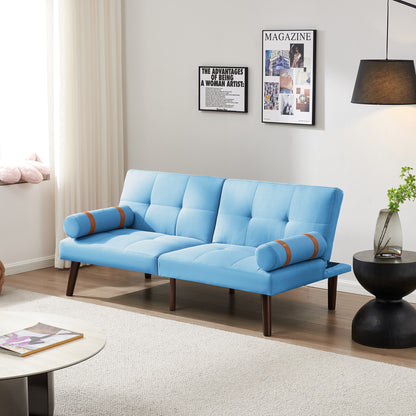 Convertible Sofa Bed Futon Linen Fabric Blue