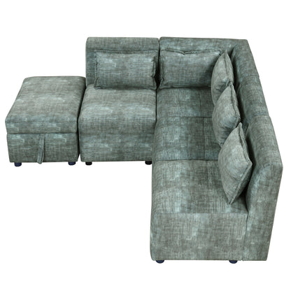 Sofa Set, 5-Seater Couch with Ottoman, 5 Pillows