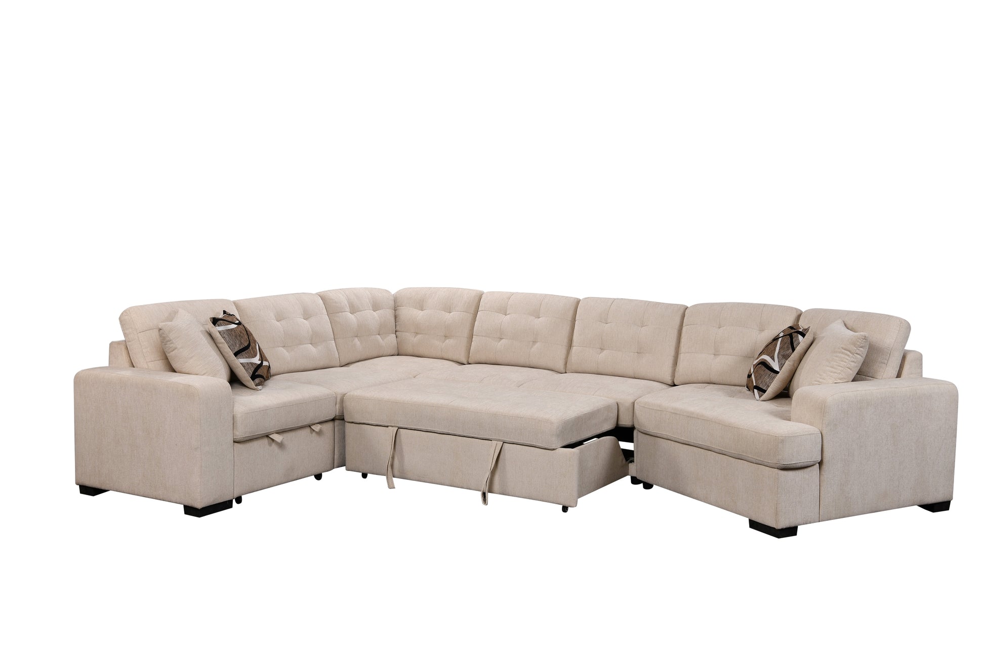 Oversized U-Shape Sectional: Wide Chaise, Beige, Ideal for Home.