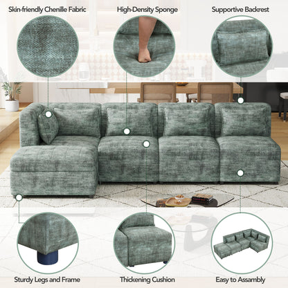 Sofa Set, 5-Seater Couch with Ottoman, 5 Pillows