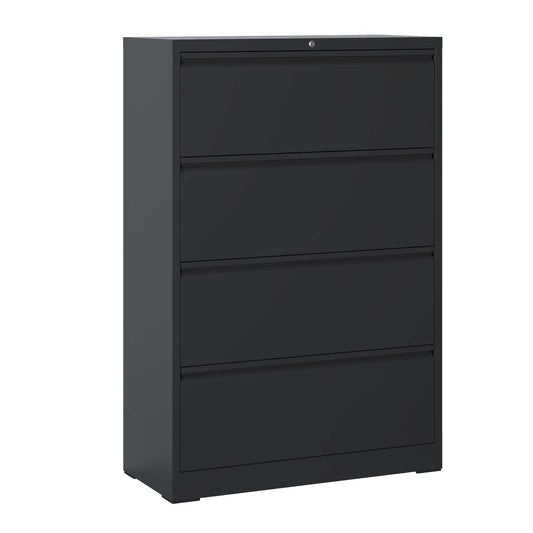 File Cabinet 4 Drawer, Black Filing Cabinet Lockable Home Office