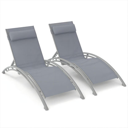 Outdoor Chaise Lounge Set of 2 Patio Recliner Chairs, Adjustable Backrest
