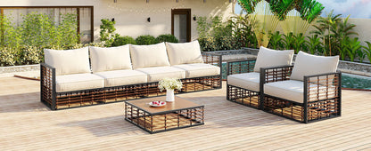 Modern 7-Piece Metal Patio Sectional Sofa Set, All-Weather