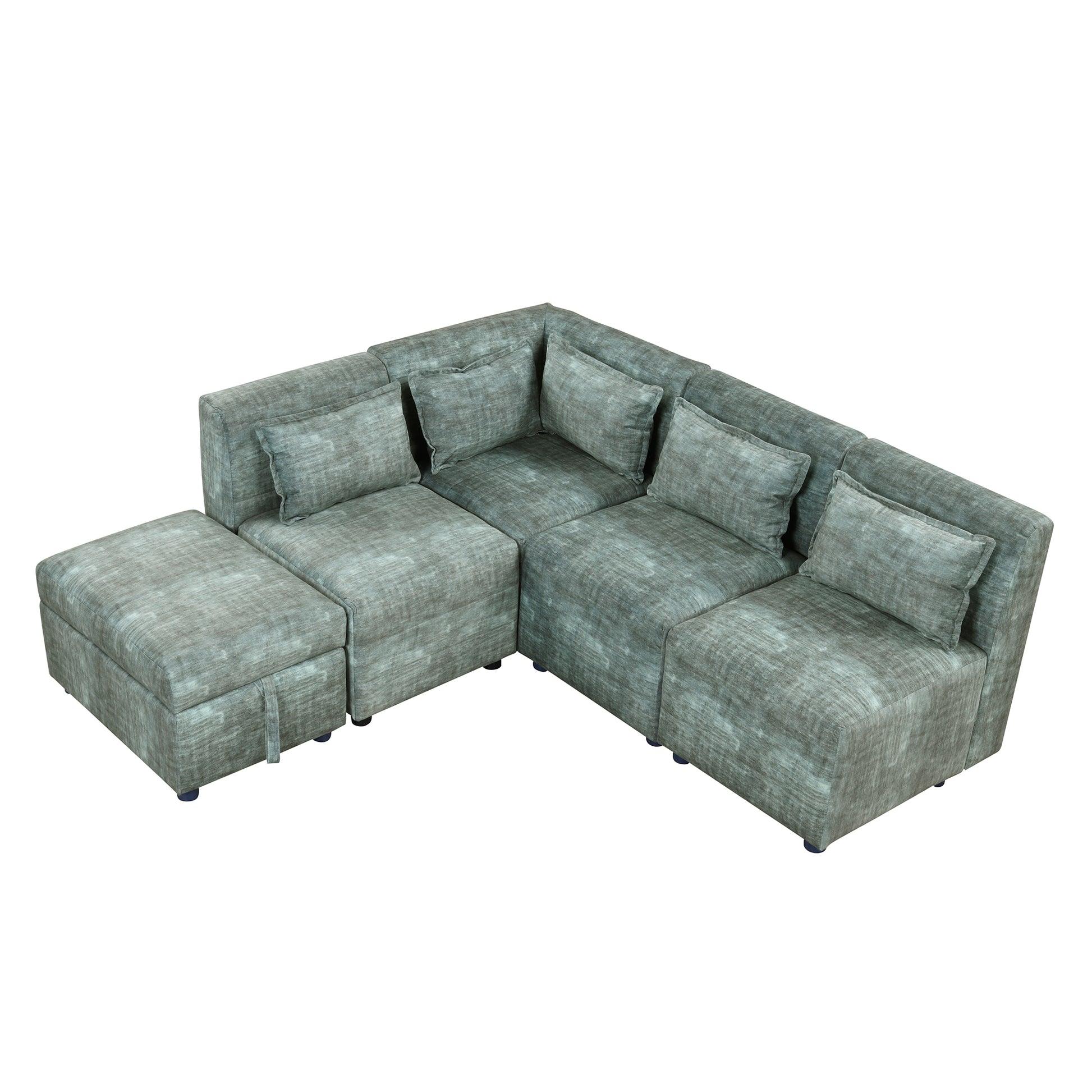 Sofa Set, 5-Seater Couch with Ottoman, 5 Pillows