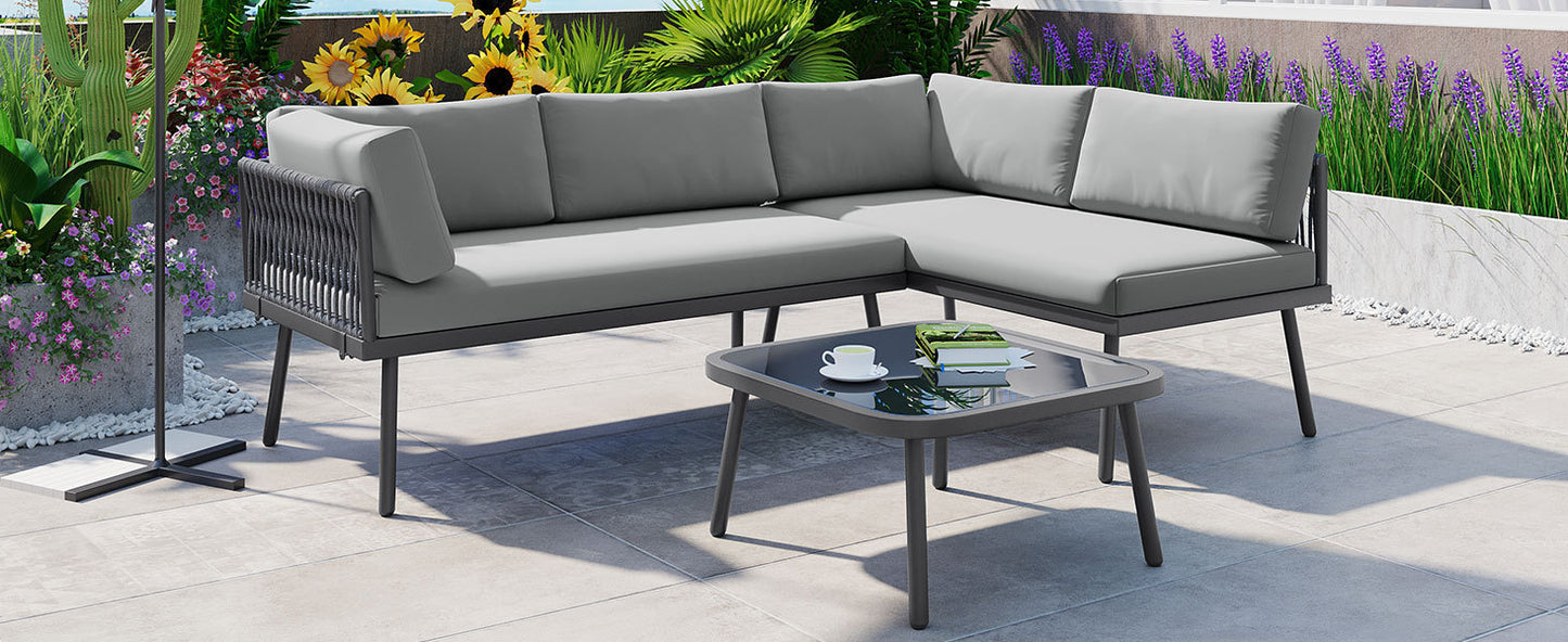Modern Outdoor 3-Piece Sofa Set All Weather Patio
