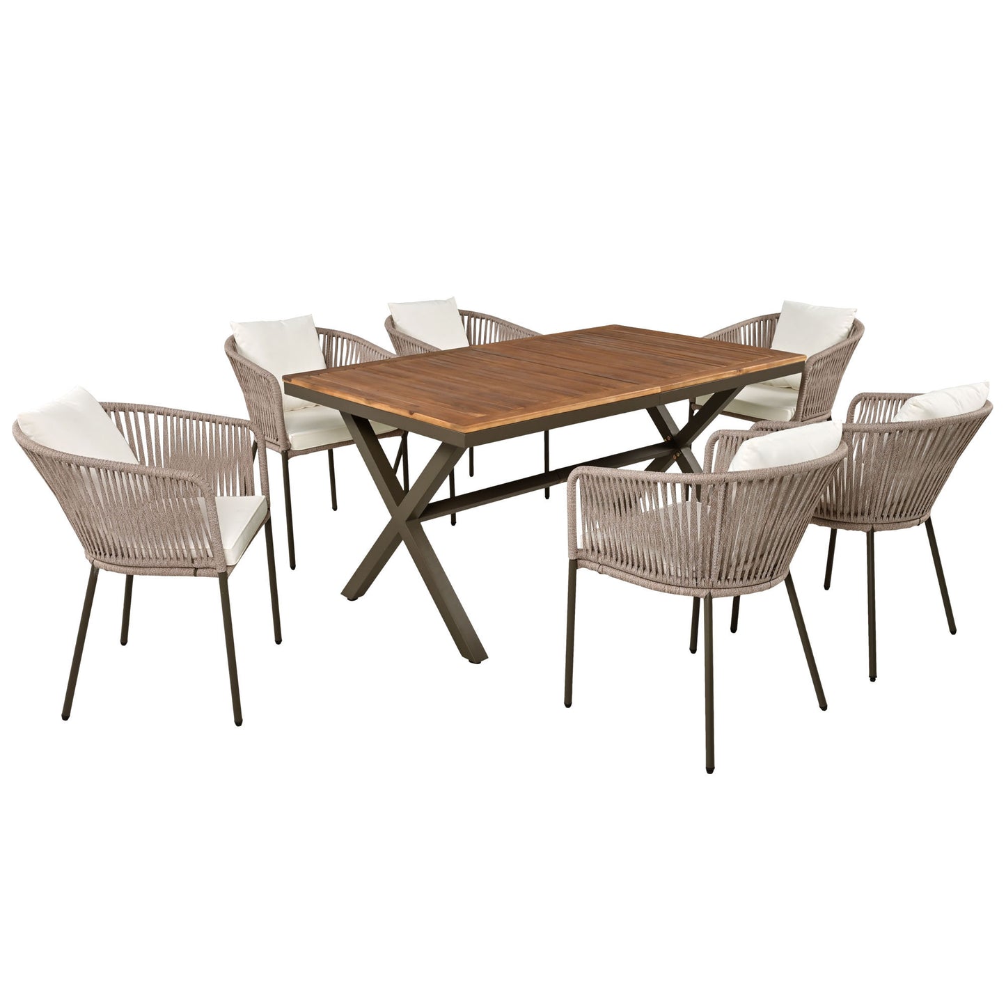 7 Pieces Patio Dining Set, All-Weather Outdoor, Dining Table, Chairs