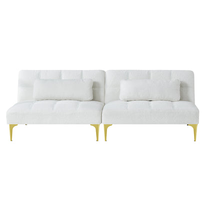Convertible sofa bed futon with gold metal legs (White)