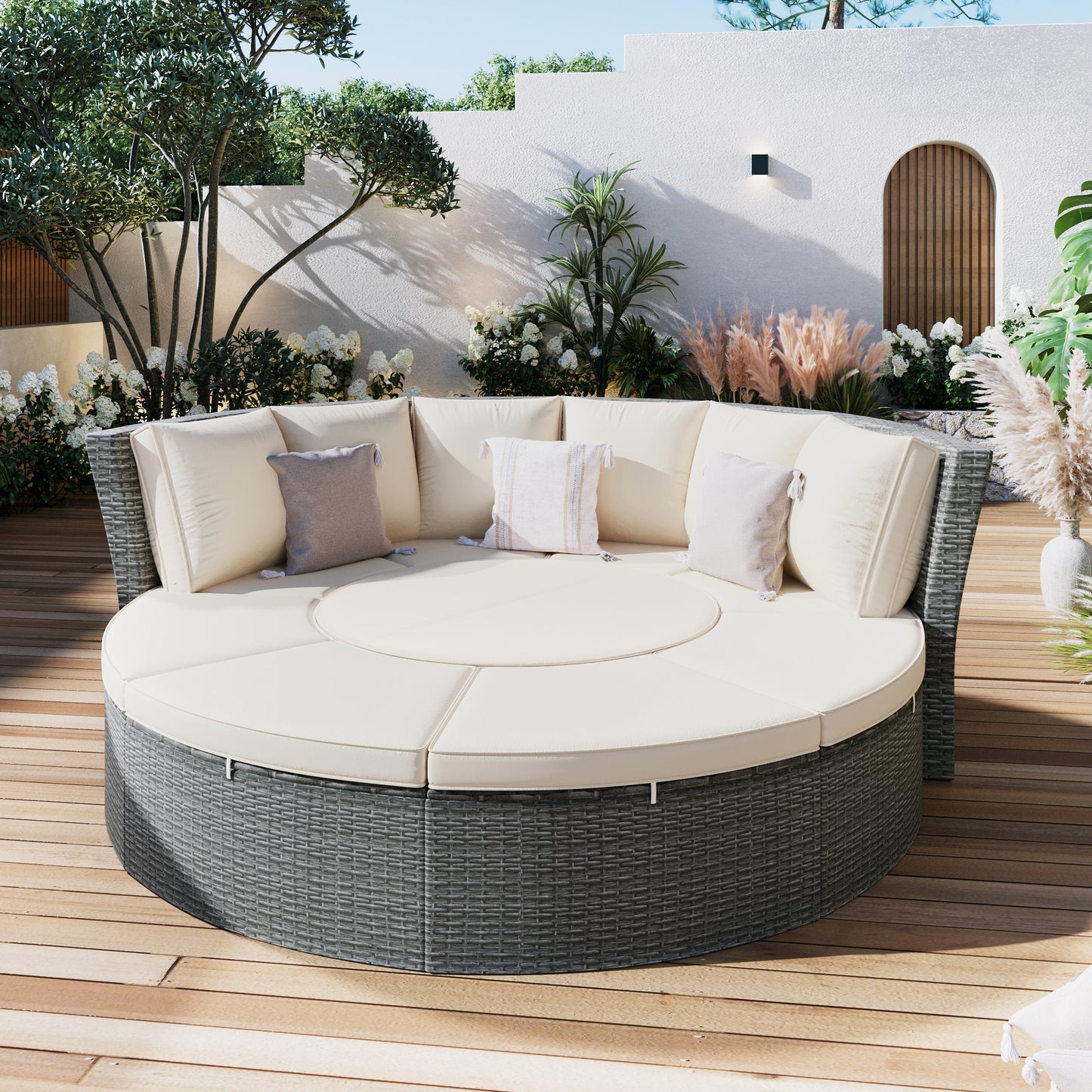 Patio 5-Piece Round Sectional Sofa Set All-Weather