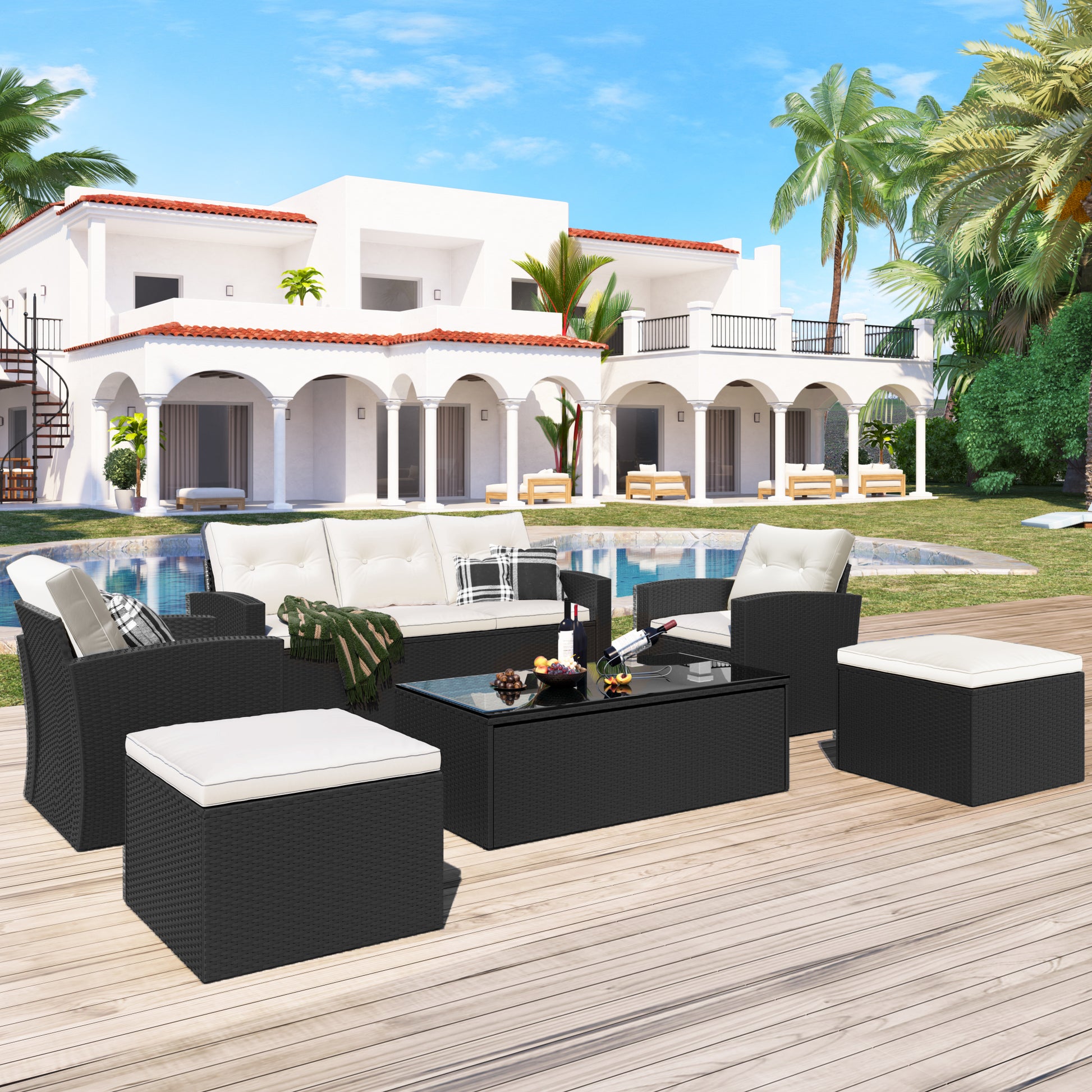 6-piece All-Weather Patio Outdoor Dining Sectional Set coffee table