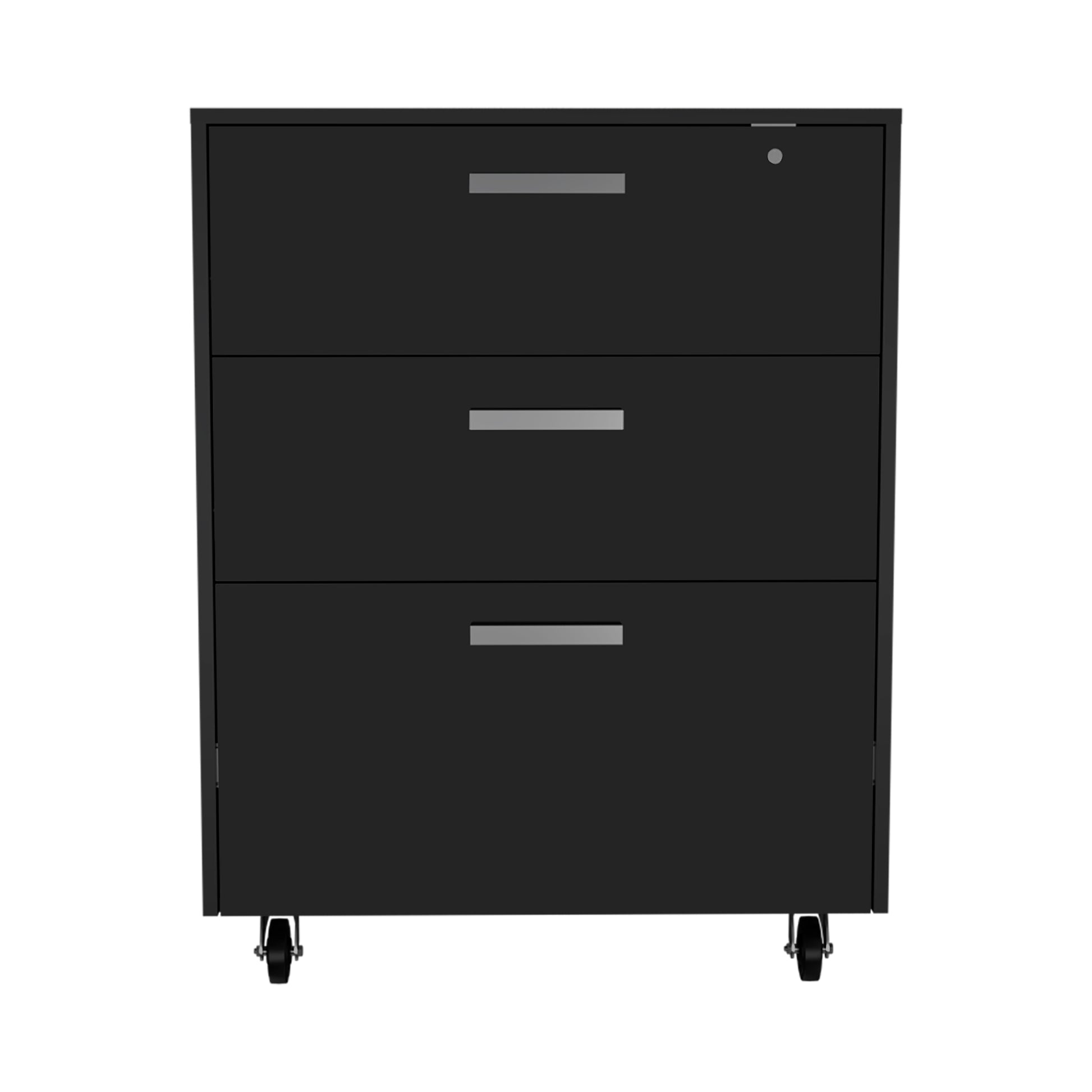Storage Cabinet - Drawer Base Cabinet, Three Drawers, Four Casters -Black