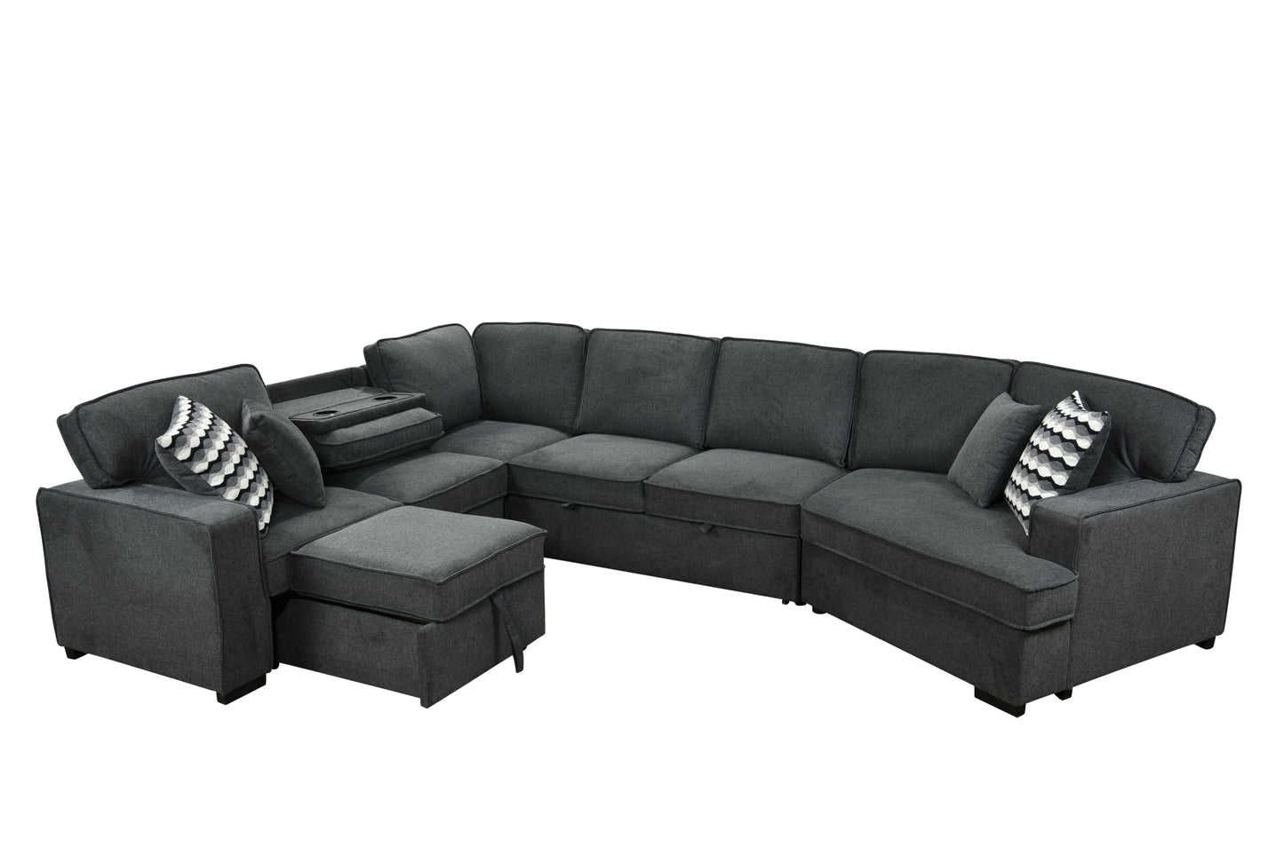 Oversized U-Shaped Sectional, Pull-Out Sleeper, Dark Gray