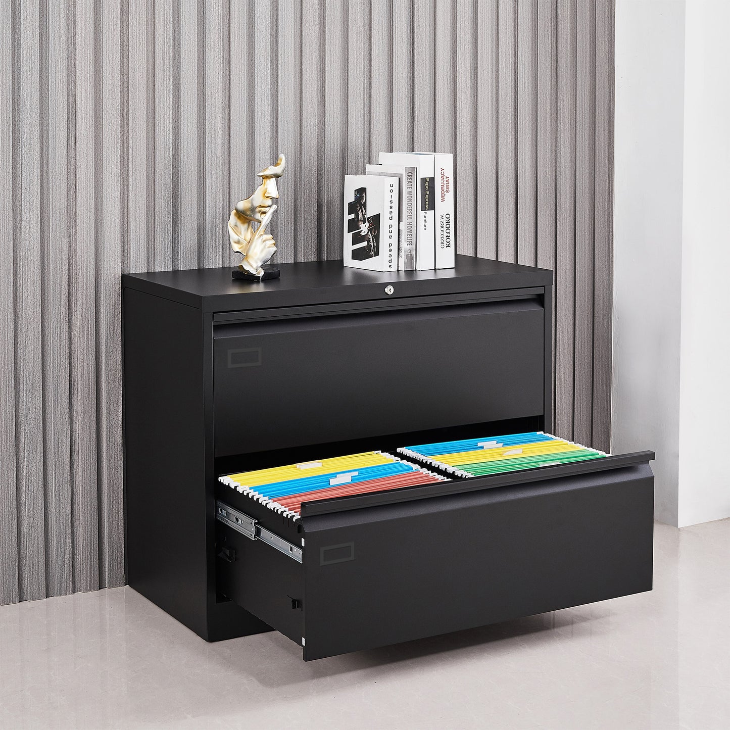 2 Drawer Lateral Filing Cabinet Large Deep Drawers Lockable