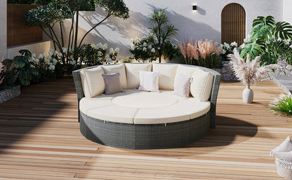 Patio 5-Piece Round Sectional Sofa Set All-Weather