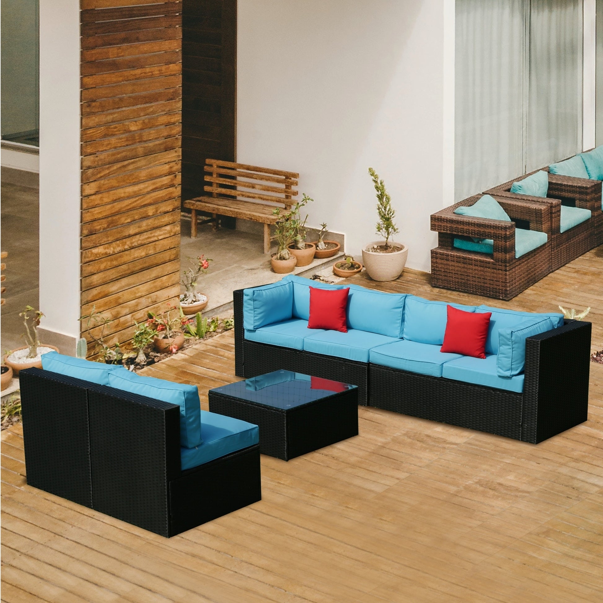 5 Pieces sectional Outdoor Furniture Cushioned, 2 Pillow