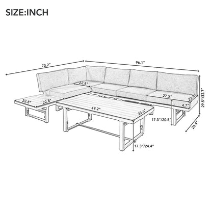 3-Piece Multi-Functional Outdoor Sectional Sofa Set adjustable Seating